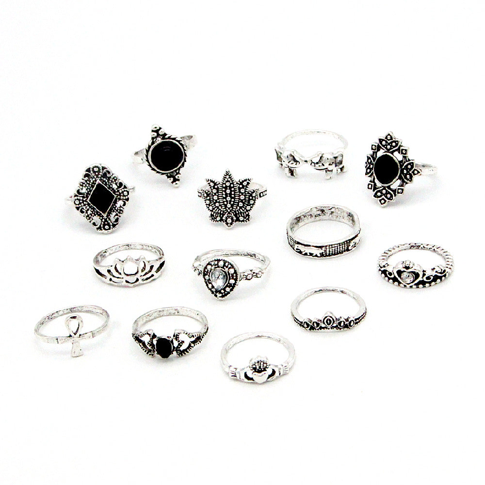 13-piece Ring Set Retro Personality Water Drop Crown