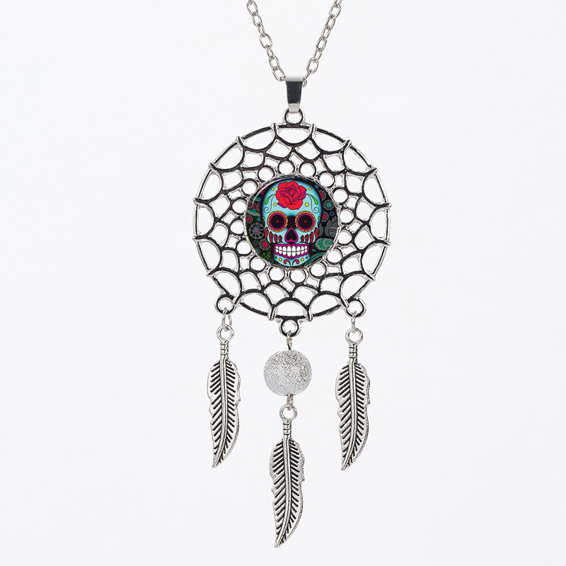 Sugar Skull  Dreamcatcher Necklace Halloween Jewelry Gift