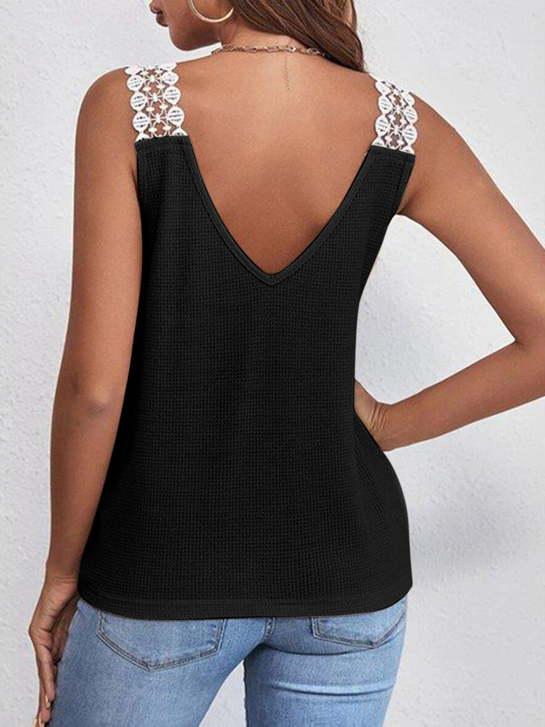 Full Size Lace Detail V-Neck Tank