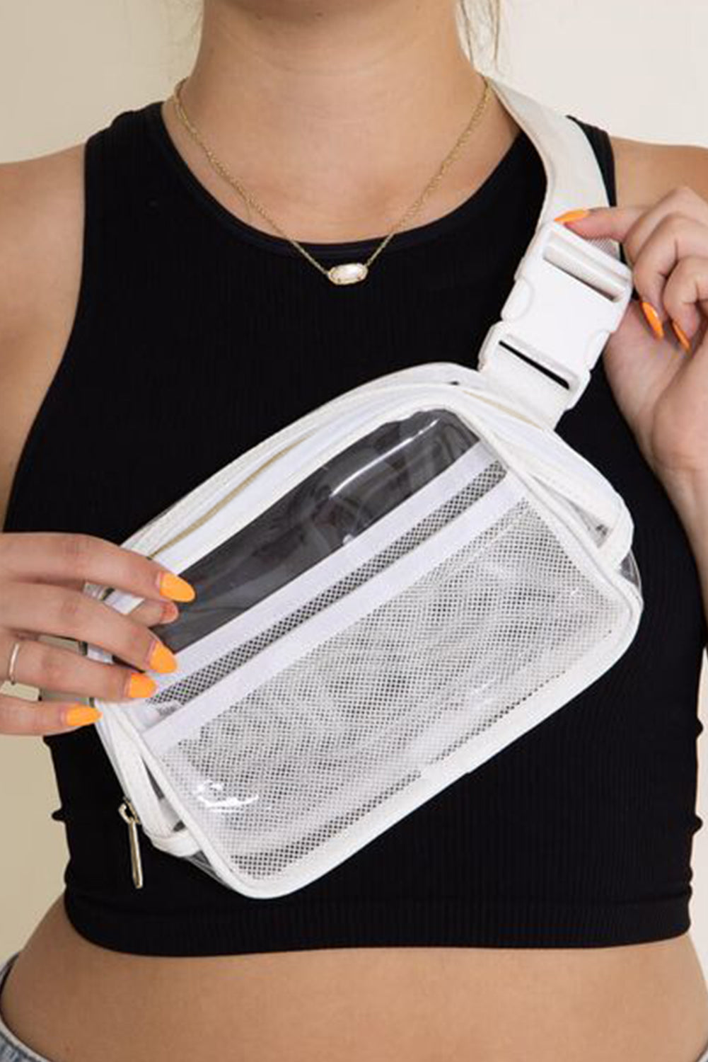 Dark Grey Adjustable Straps Zipper Clear Waist Bag