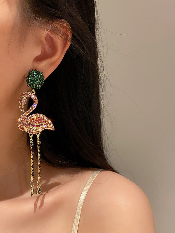 Glamorous Statement Flamingo Shaped Drop Earrings