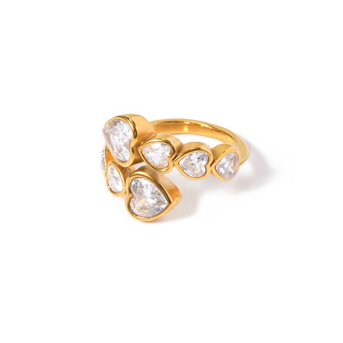 18k gold novel and unique love-shaped zircon staggered design open ring