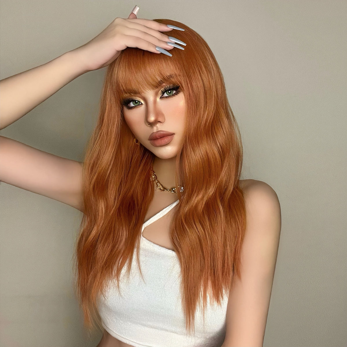 Orange Long Hair Wig With Slight Wave