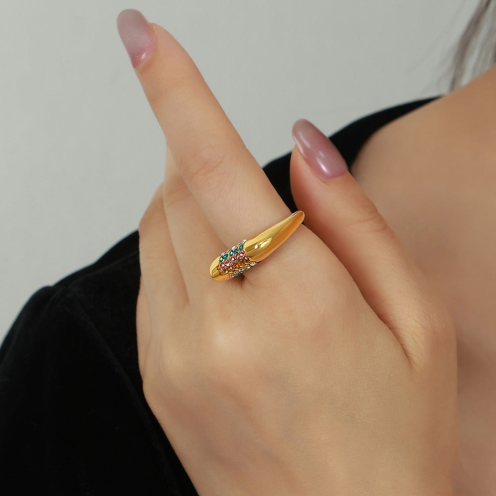 18K gold simple and elegant geometric inlaid zircon design versatile ring