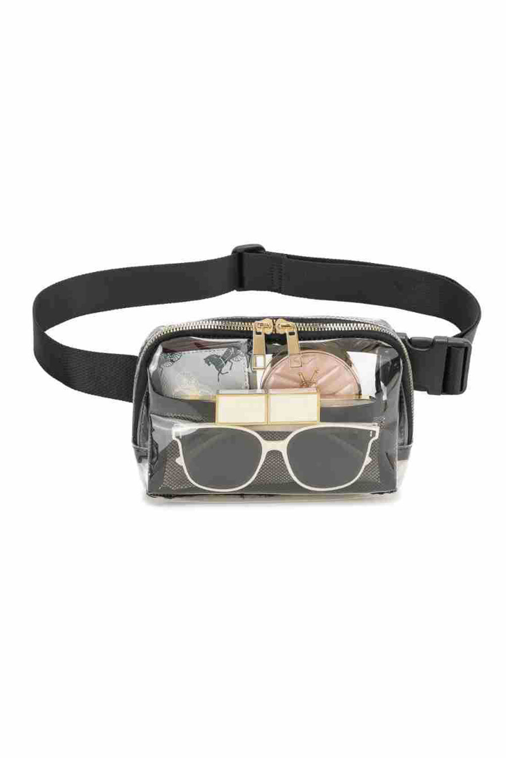 Dark Grey Adjustable Straps Zipper Clear Waist Bag