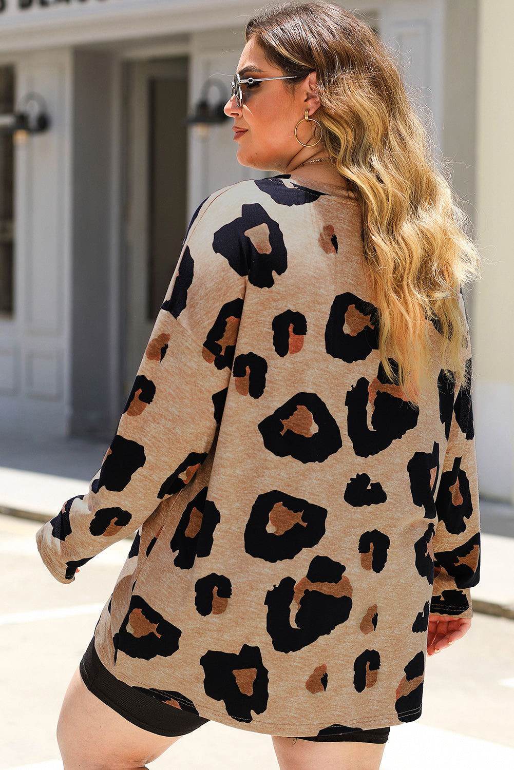 Multicolor Leopard Print Long Sleeve Plus Size T-Shirt