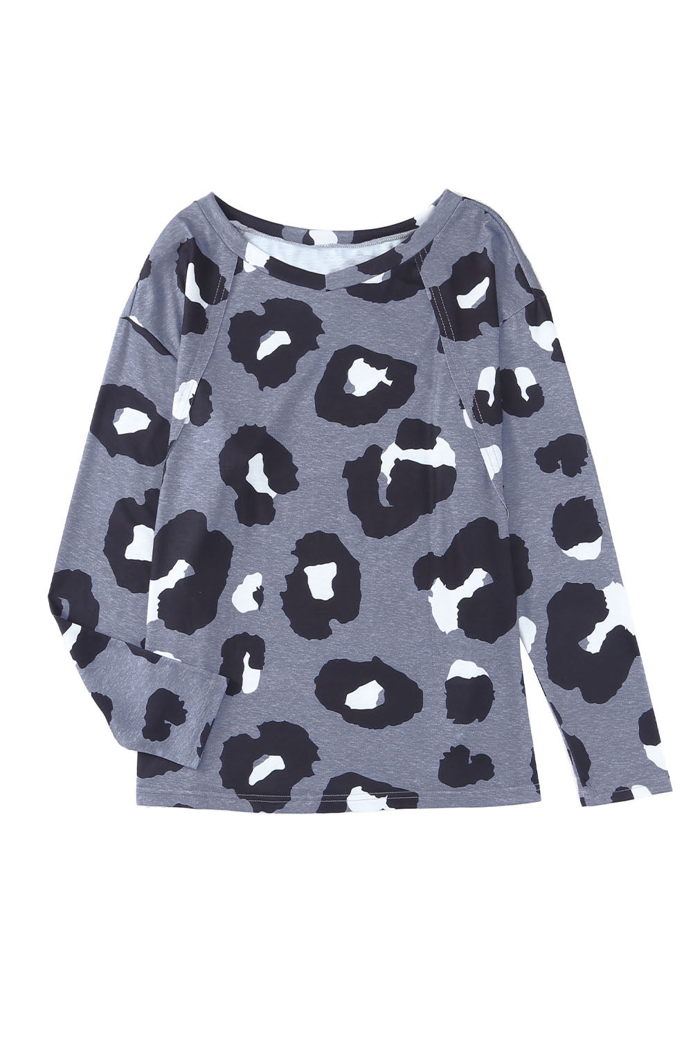 Grey Animal Print V Neck Casual Long Sleeve Shirt