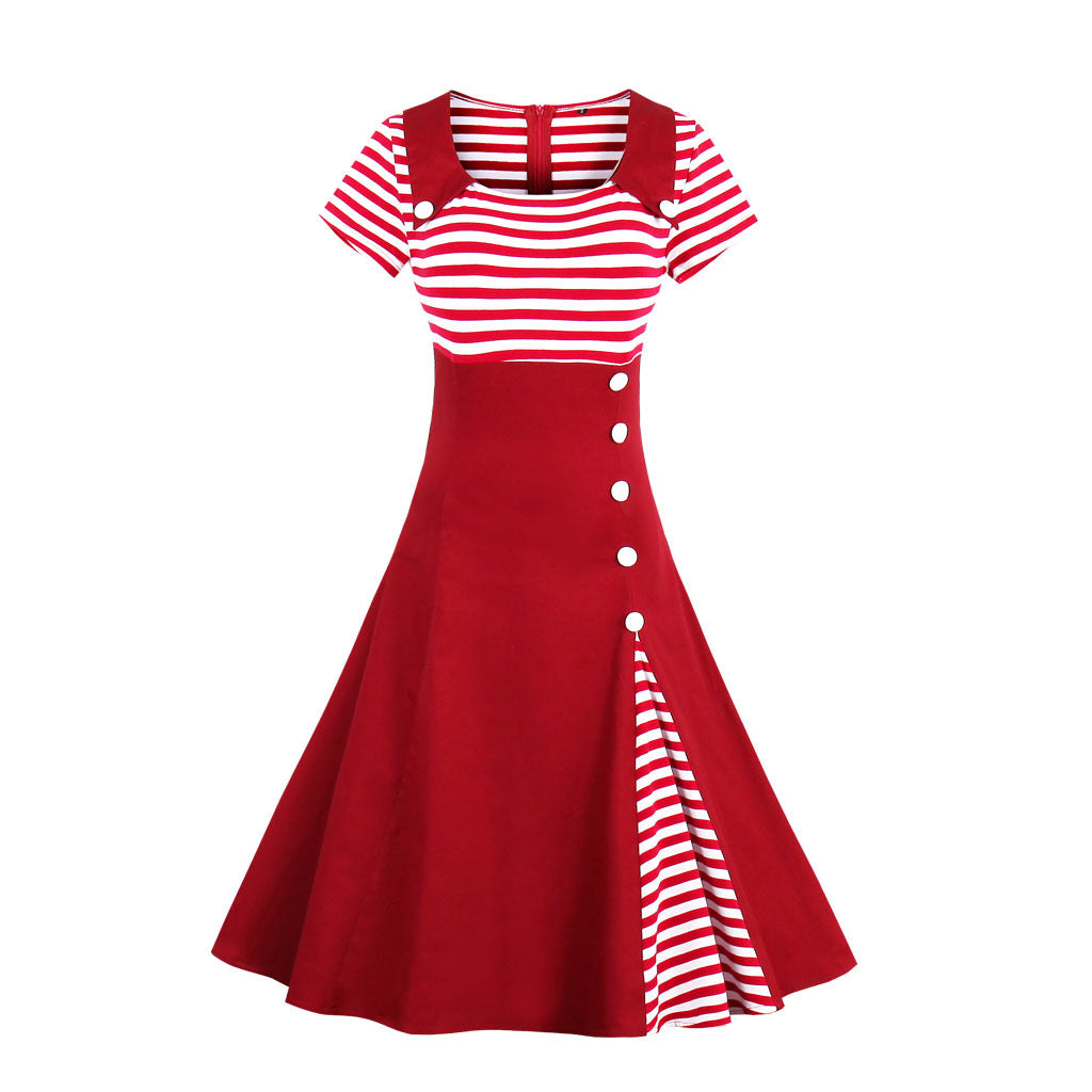 Tell Me About It Sailor Striped Peep Pleat Retro Swing Dress