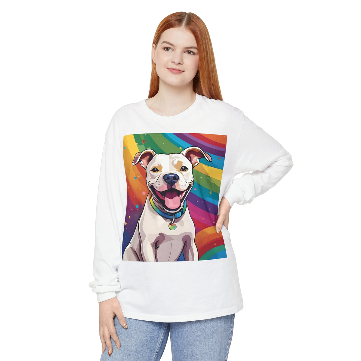 Prideful Pittie 3 Unisex Garment-dyed Long Sleeve T-Shirt