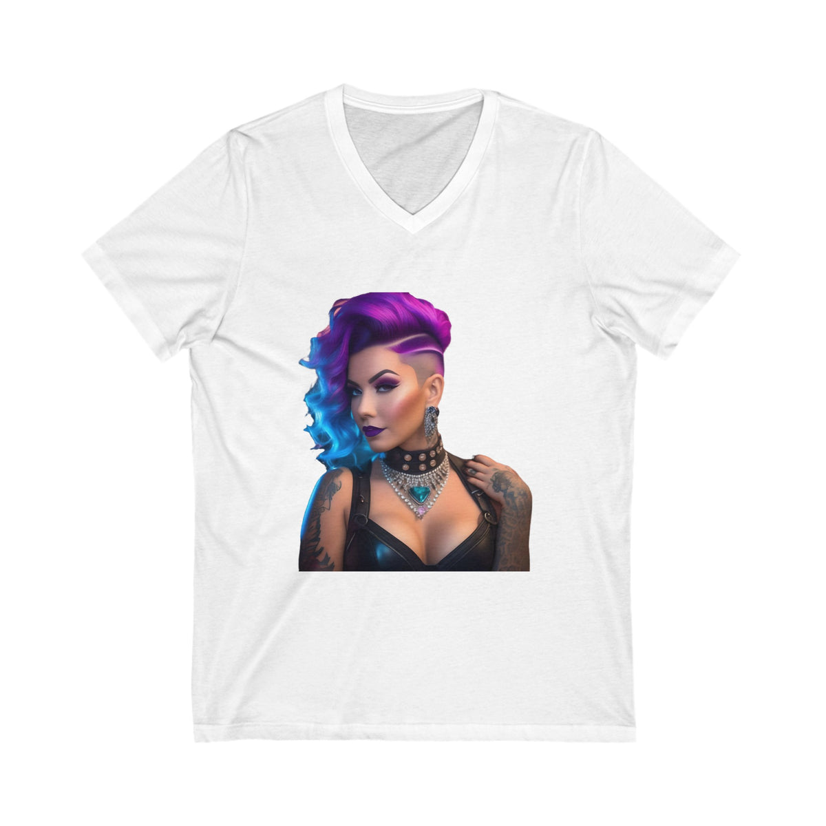 Purple Fauxhawk Princess Unisex Jersey Short Sleeve V-Neck Tee