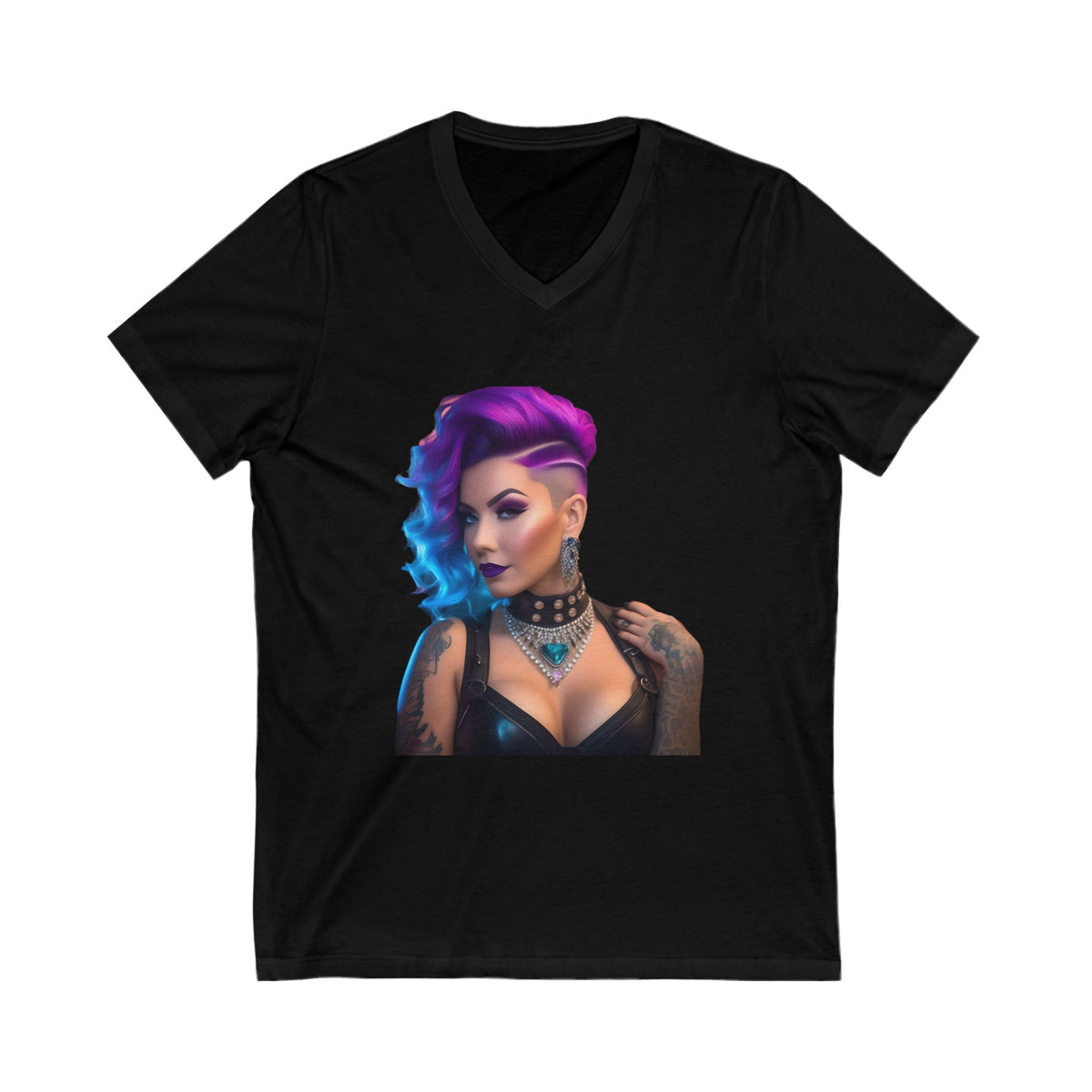 Purple Fauxhawk Princess Unisex Jersey Short Sleeve V-Neck Tee