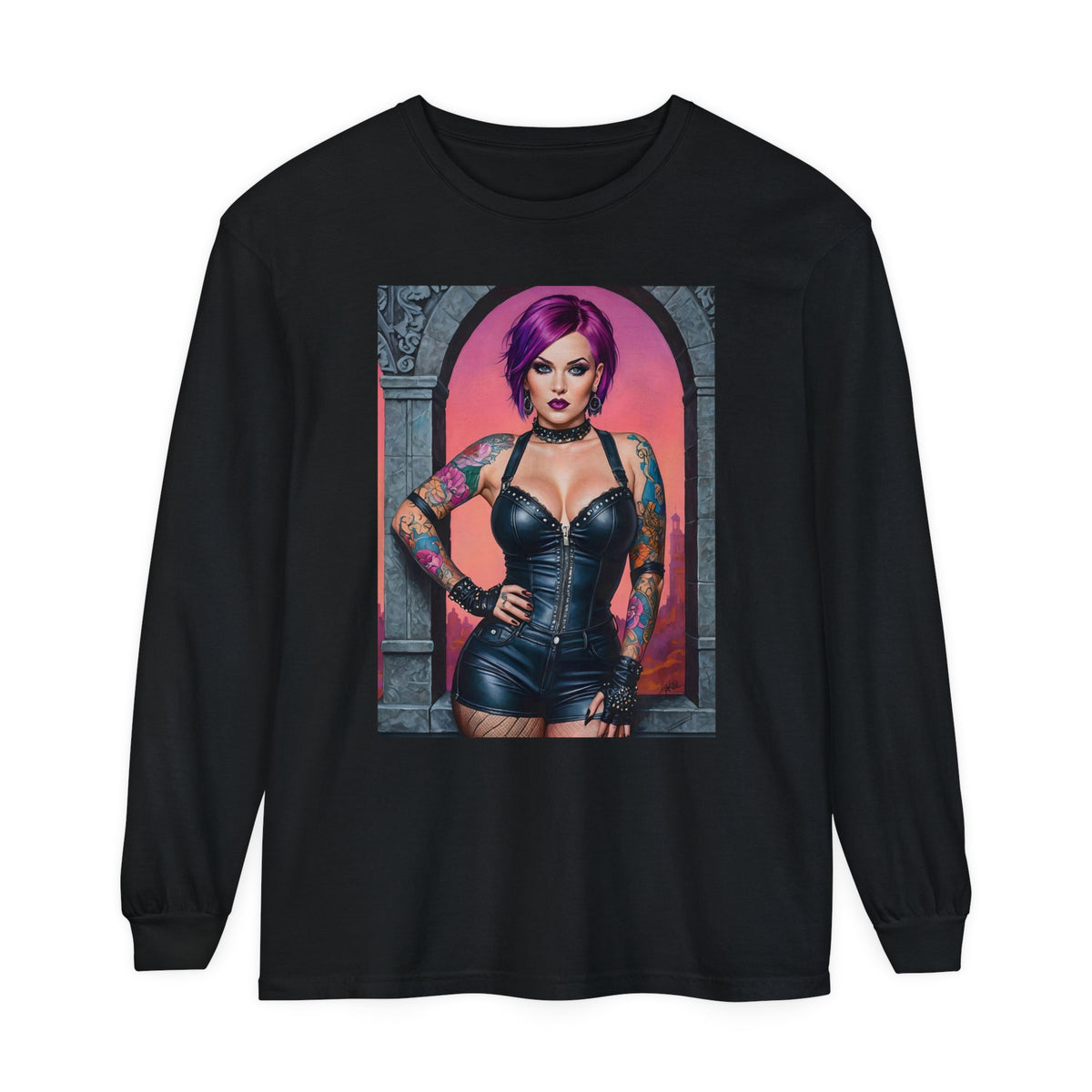 Goth Graveyard Girl Series - Design Seven - Unisex Garment-dyed Long Sleeve T-Shirt