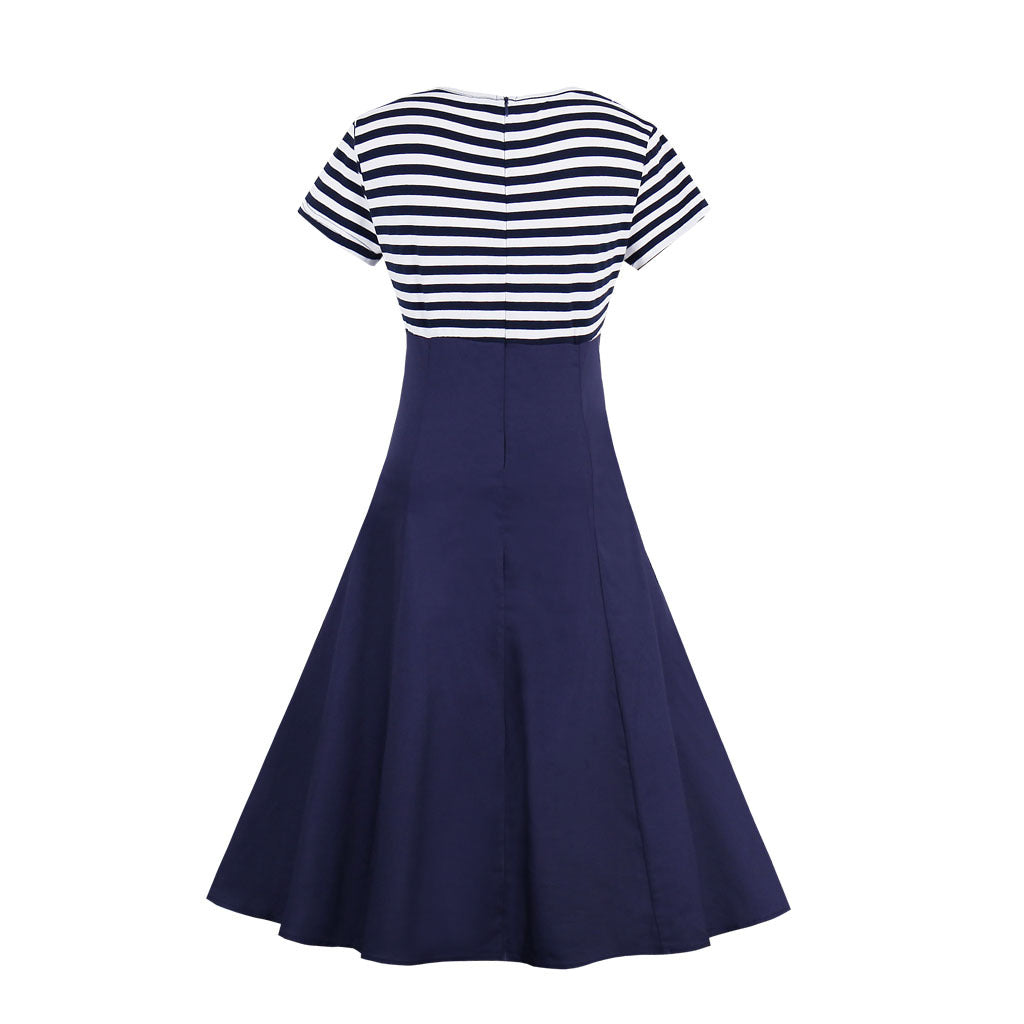 Tell Me About It Sailor Striped Peep Pleat Retro Swing Dress