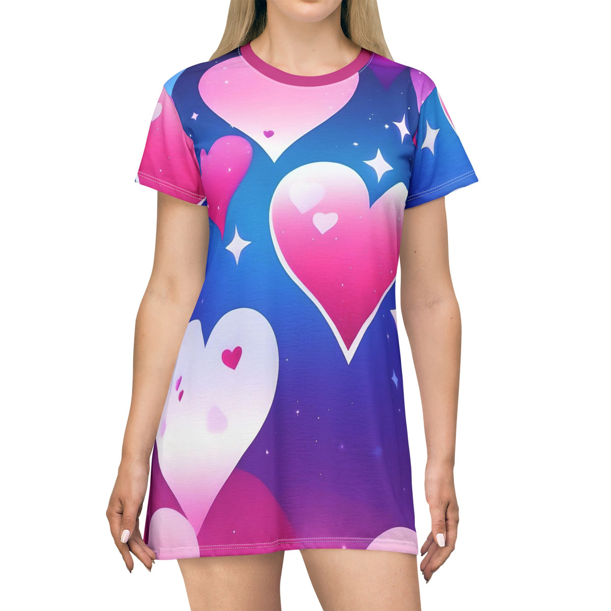 Bi Pride LGBTQ Heart All Over Print T-Shirt Dress