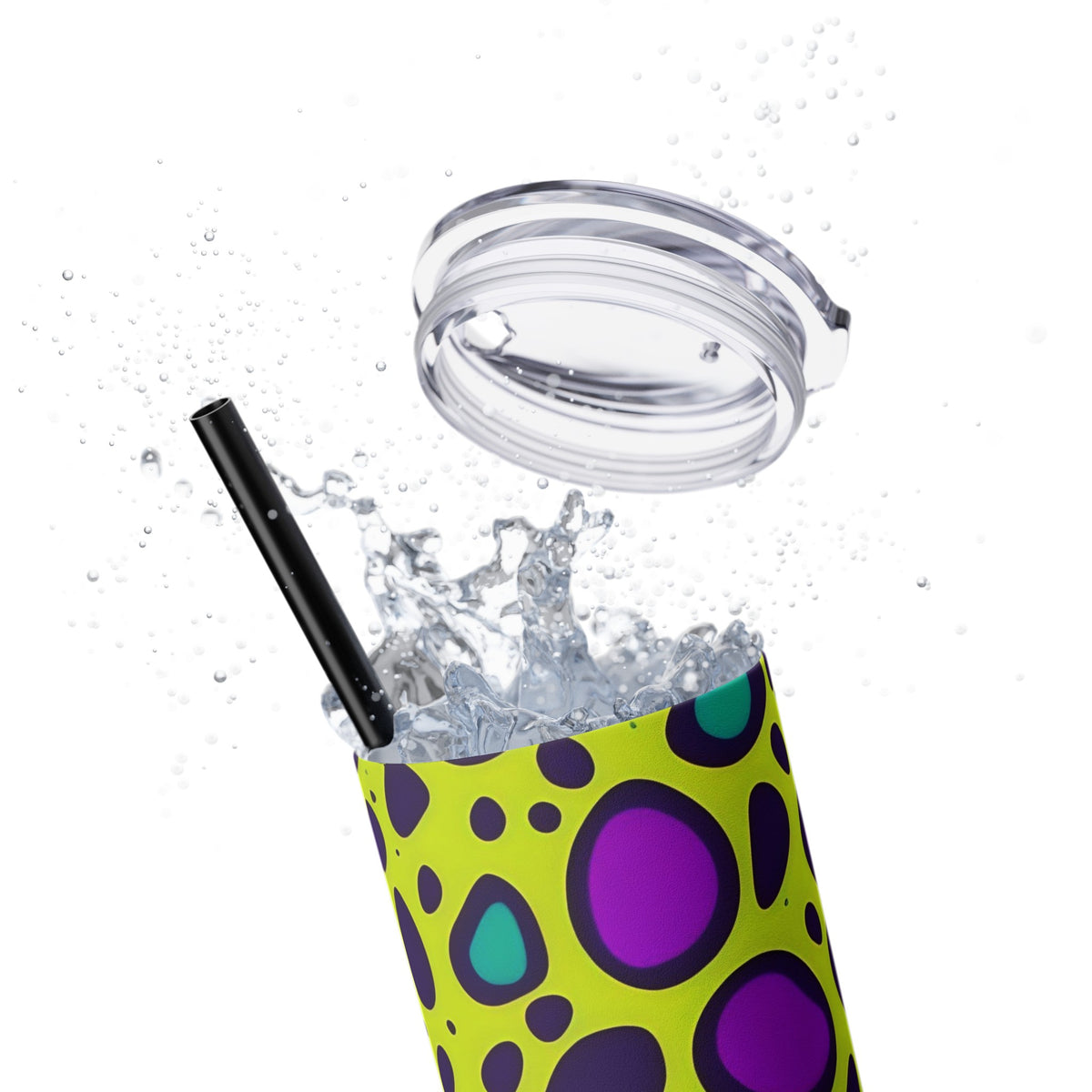 Neon Large Leopard Print Skinny Tumbler with Straw, 20oz