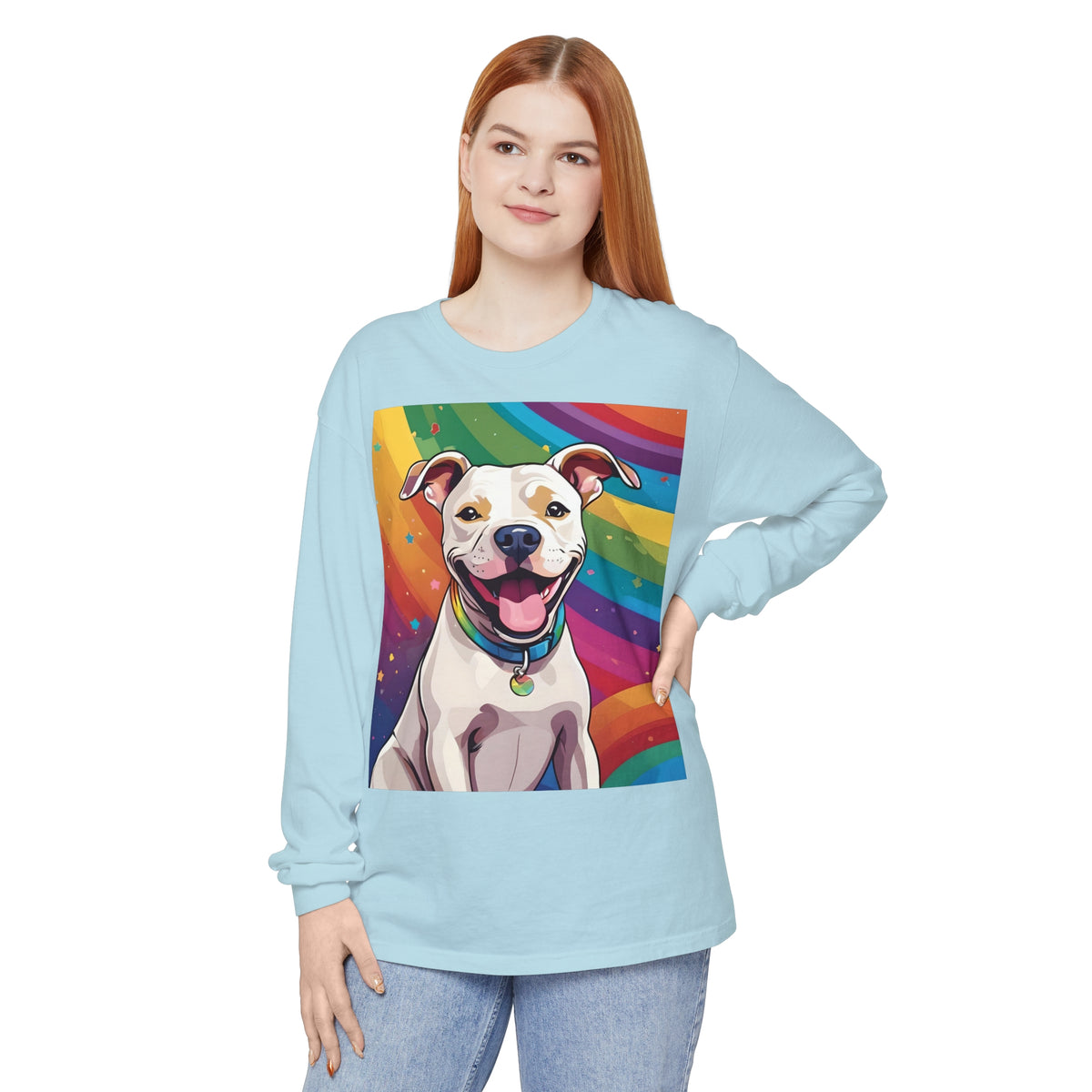 Prideful Pittie 3 Unisex Garment-dyed Long Sleeve T-Shirt