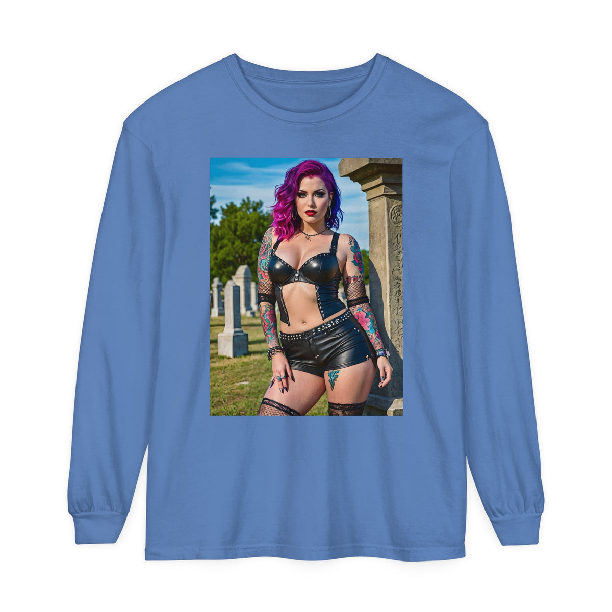 Goth Graveyard Girls Series - Design One - Unisex Garment-dyed Long Sleeve T-Shirt