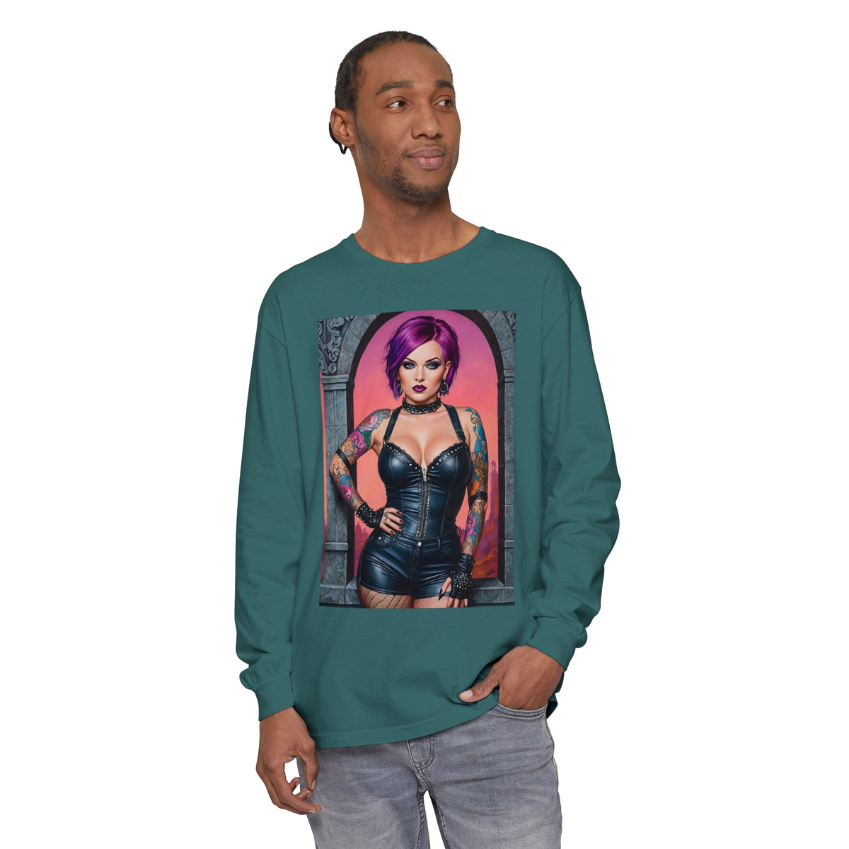 Goth Graveyard Girl Series - Design Seven - Unisex Garment-dyed Long Sleeve T-Shirt