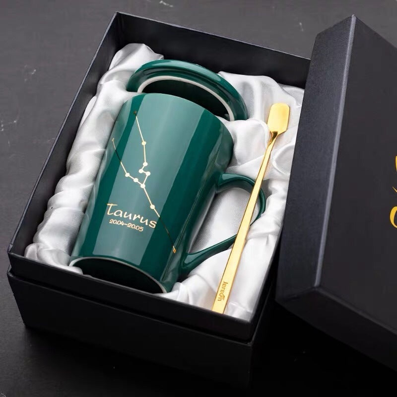 Dark green constellation ceramic mug gift set