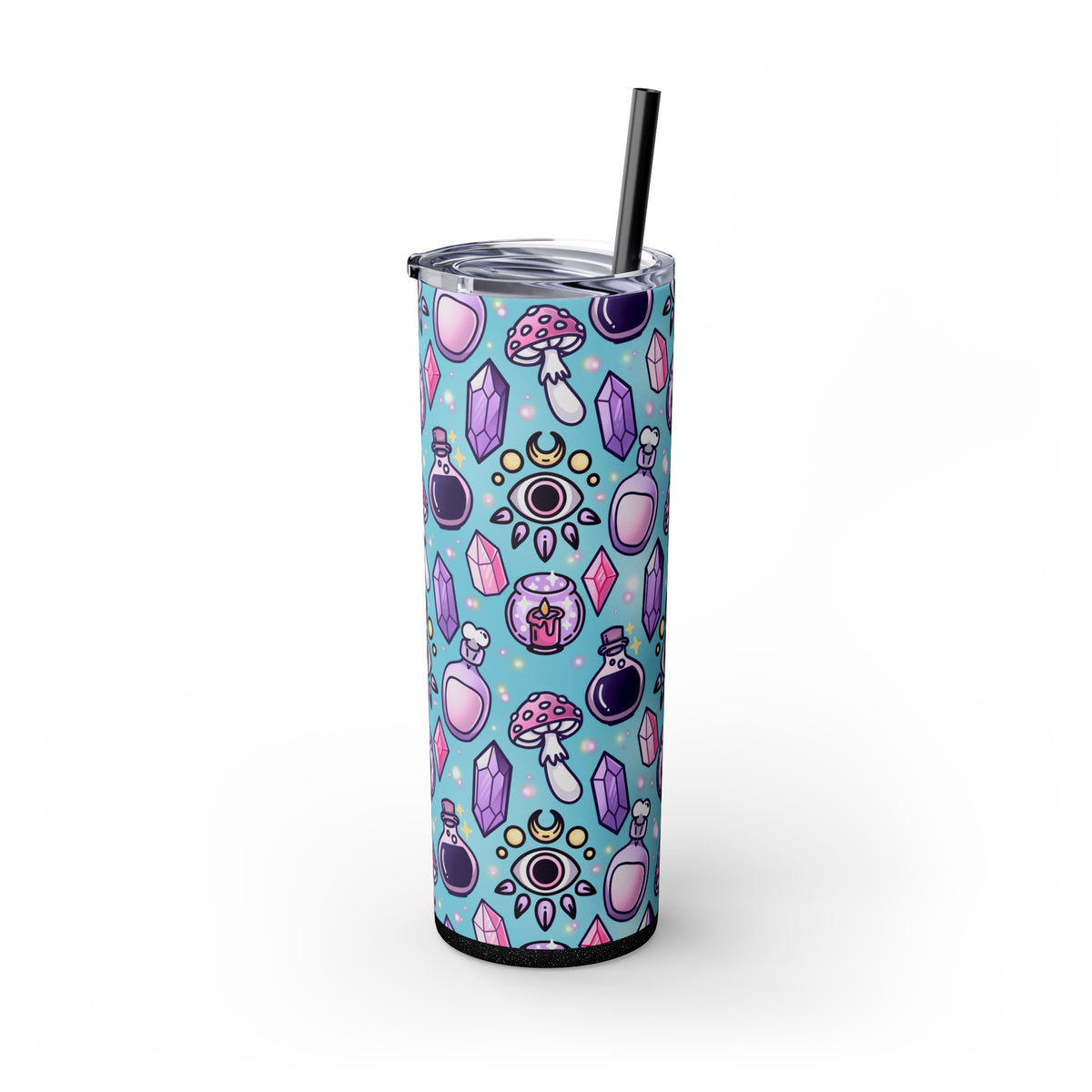 Witchy Pastel Blue Skinny Tumbler with Straw, 20oz