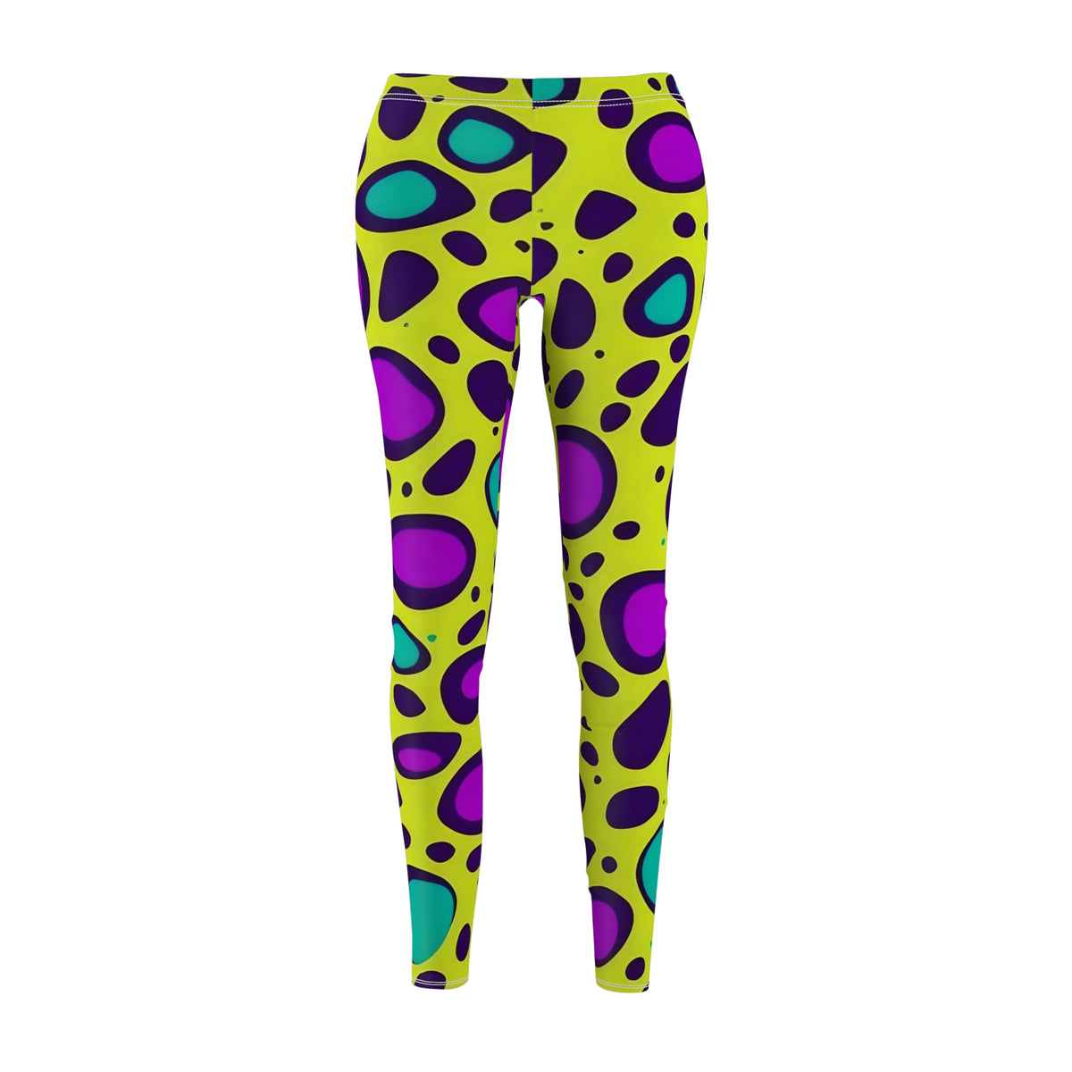 Neon Large Leopard Print Women's Cut & Sew Casual Leggings (AOP)