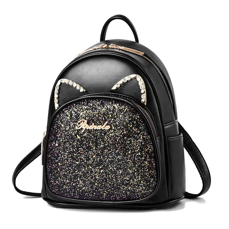 Large-Capacity Fashion Sparkle Glitter Kitty Ear Backpack