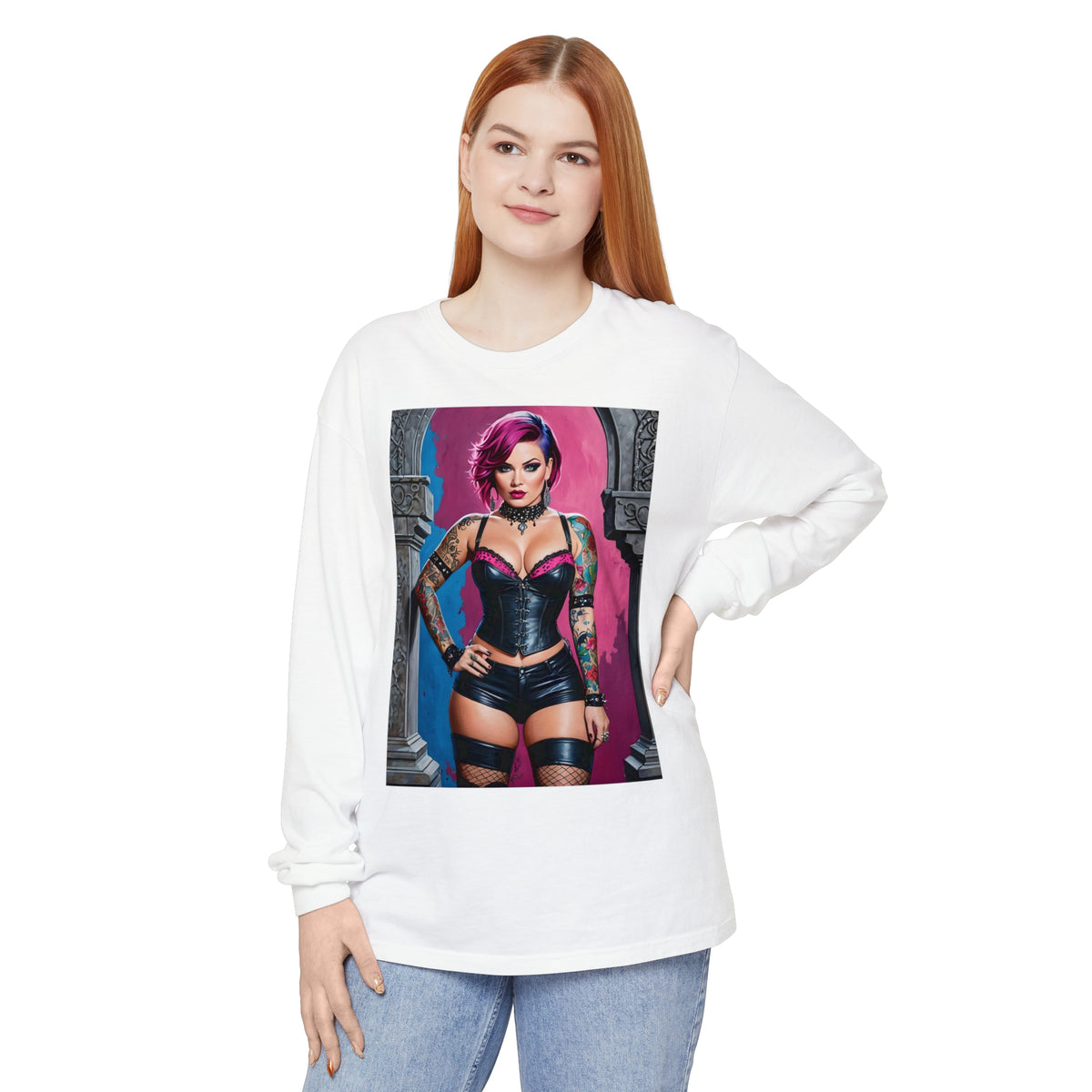 Goth Graveyard Girl Series - Design Five - Unisex Garment-dyed Long Sleeve T-Shirt