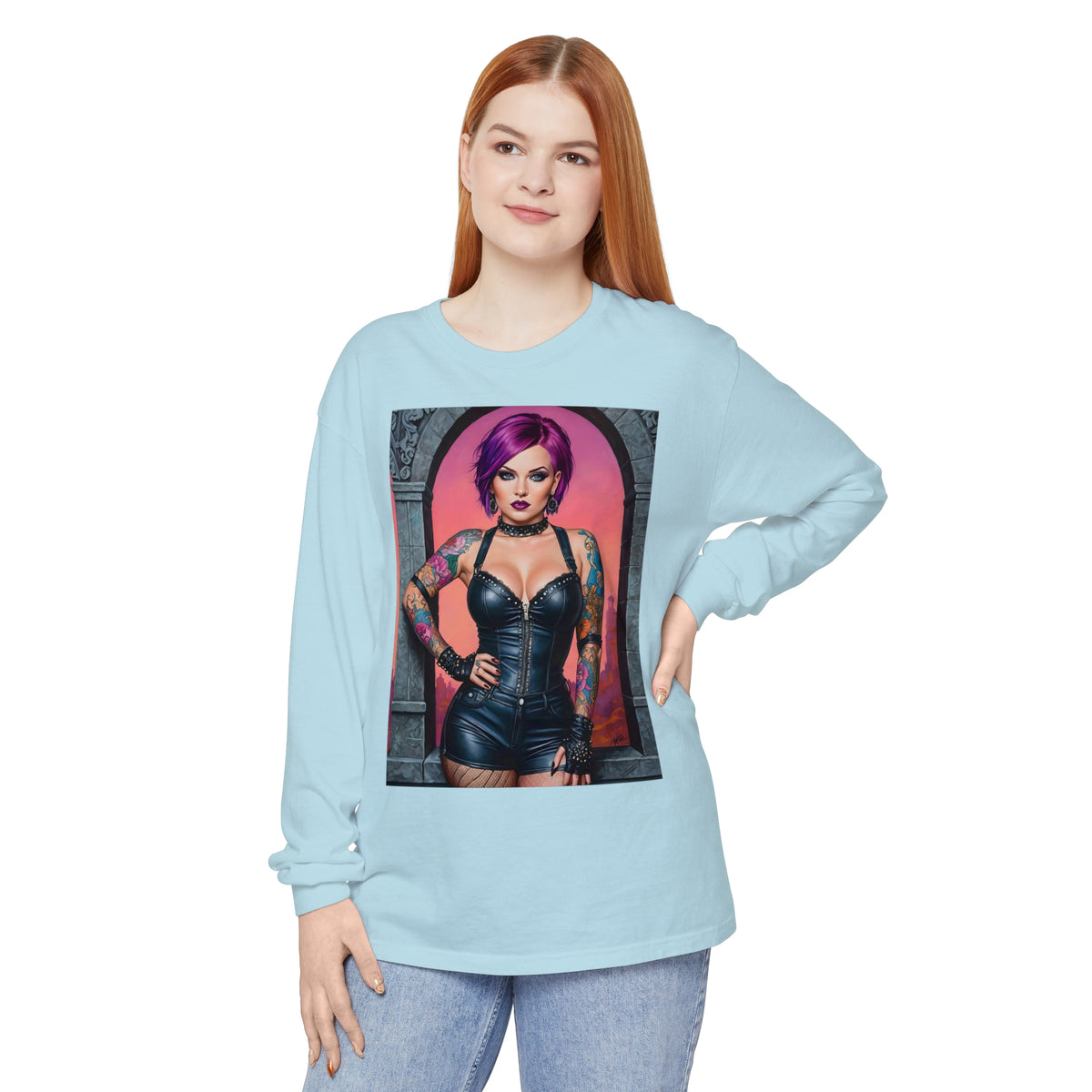 Goth Graveyard Girl Series - Design Seven - Unisex Garment-dyed Long Sleeve T-Shirt