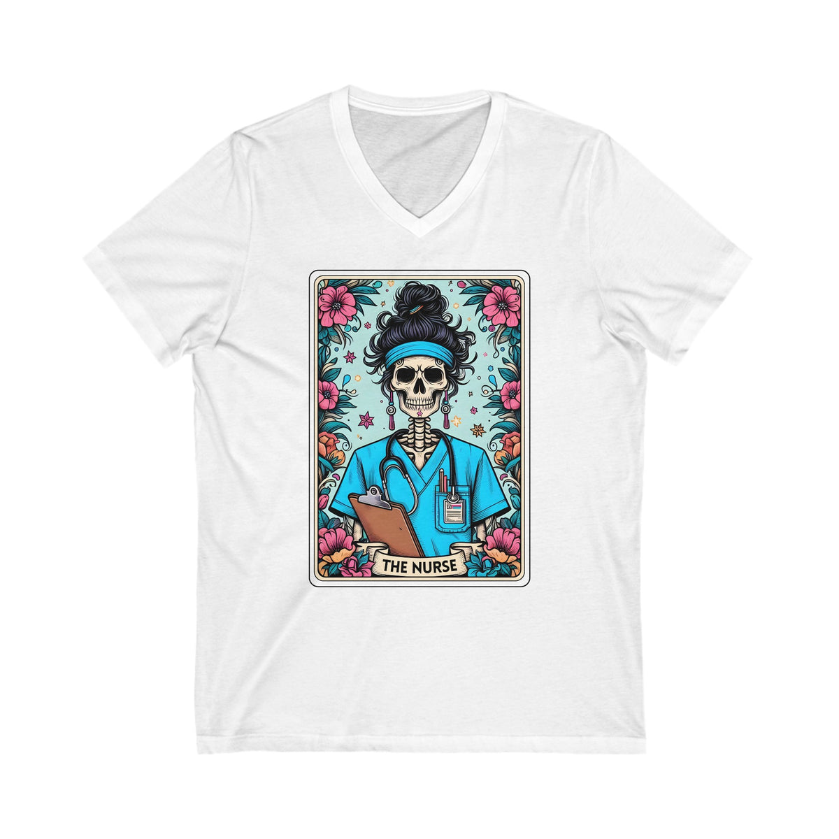 The Nurse Funny Skeleton Tarot Card Unisex Jersey Short Sleeve V-Neck Tee