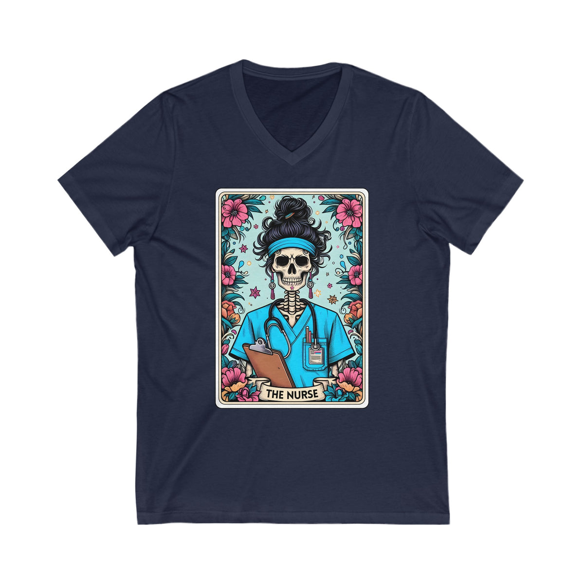 The Nurse Funny Skeleton Tarot Card Unisex Jersey Short Sleeve V-Neck Tee