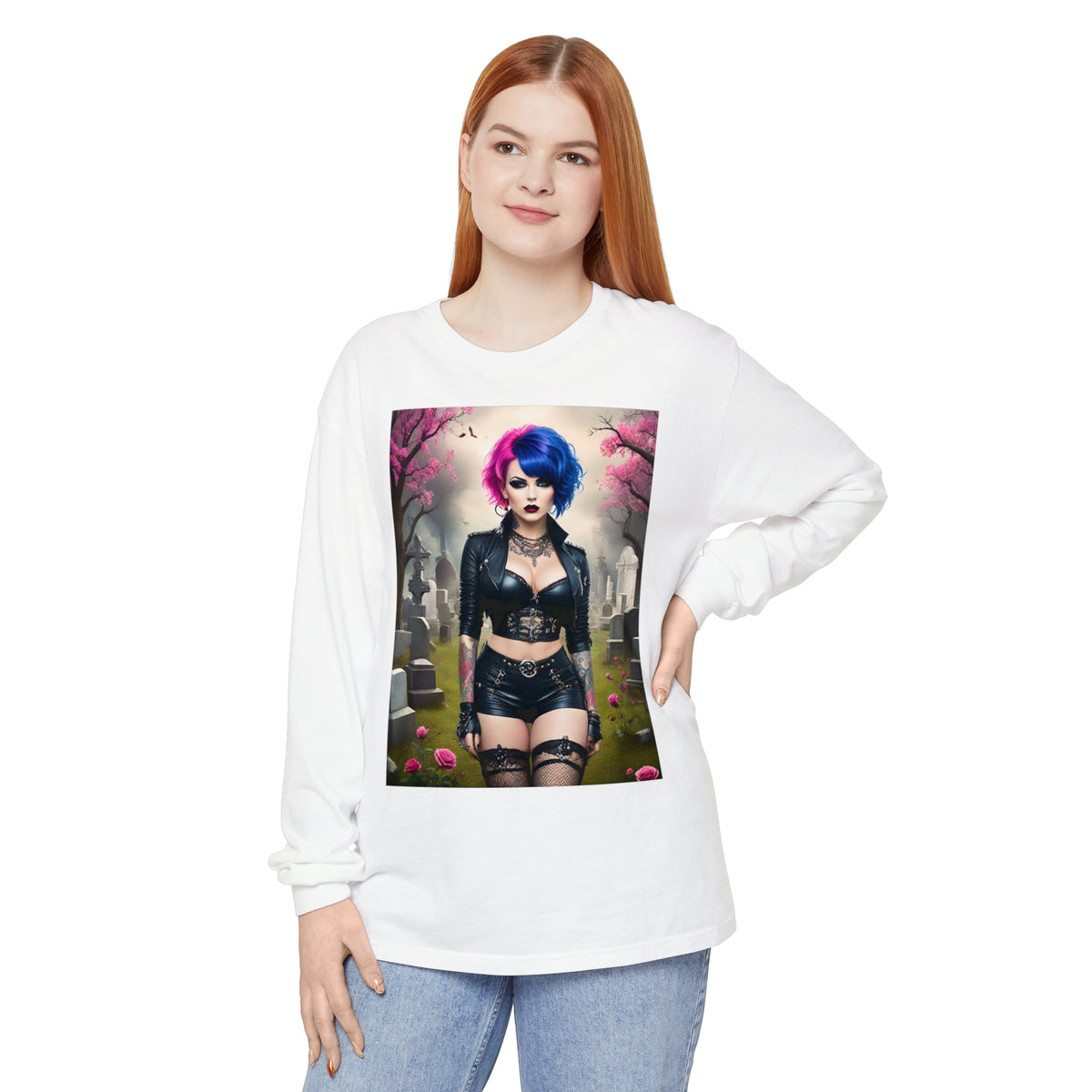 Goth Graveyard Girl Series - Design Thirteen - Unisex Garment-dyed Long Sleeve T-Shirt