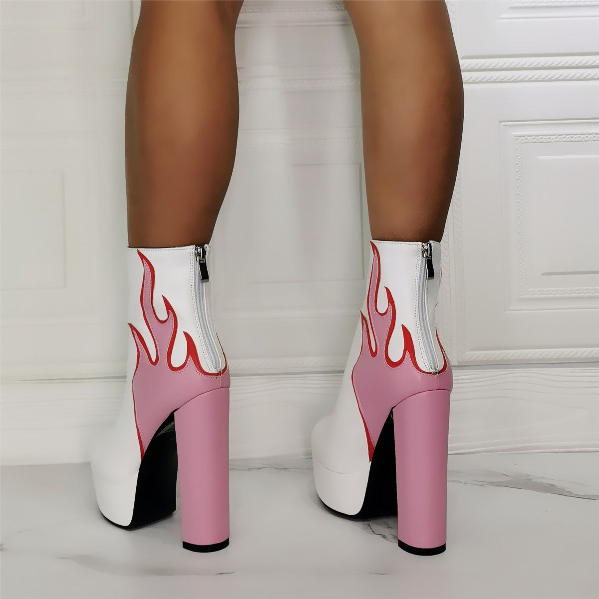 Pink Flame Thick Platform High Heel Shoes Sexy Boots
