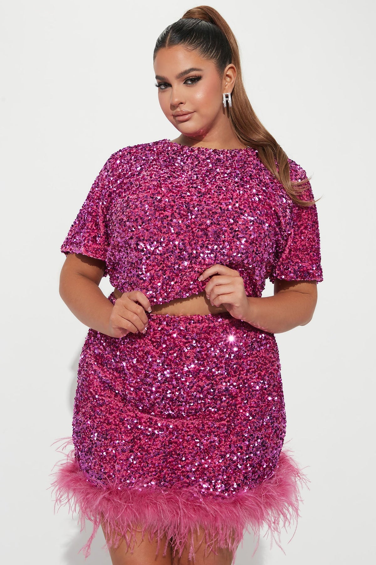 Perfect Night Out Sequin Skirt Set - Pink