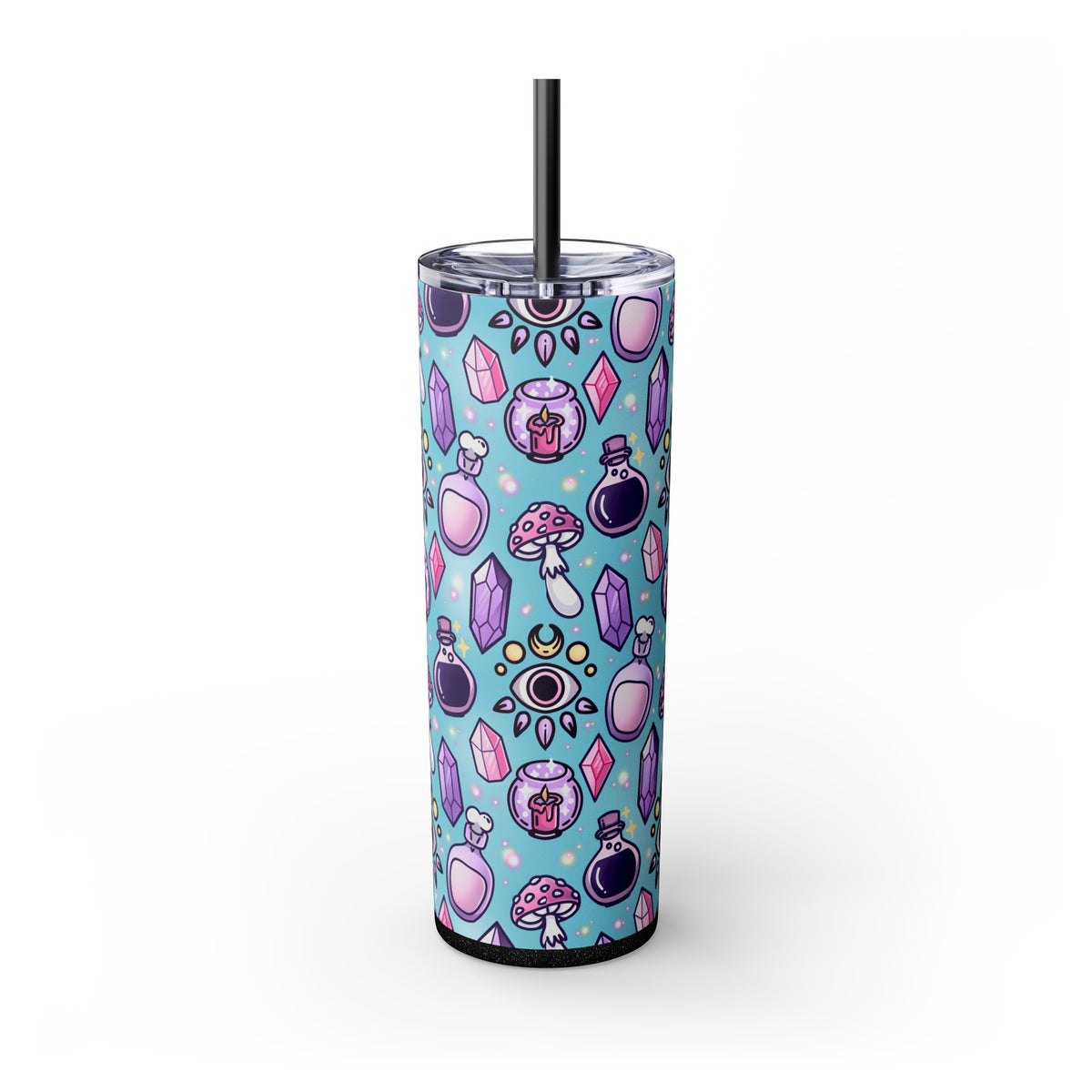 Witchy Pastel Blue Skinny Tumbler with Straw, 20oz