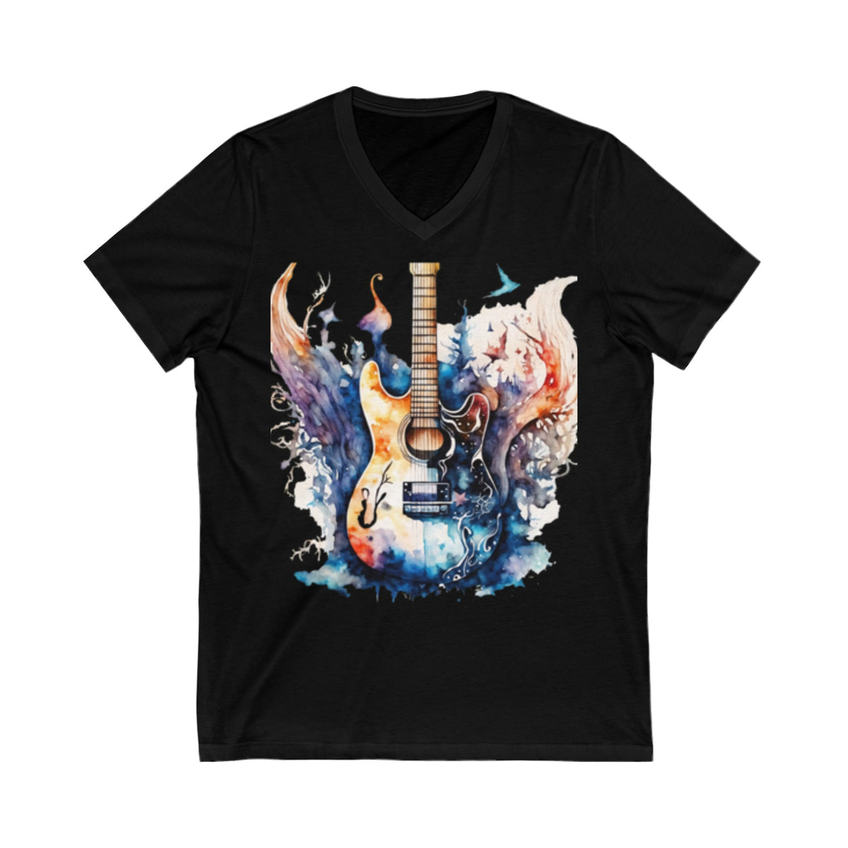 Watercolor Electric Guitar Unisex Jersey Short Sleeve V-Neck Tee