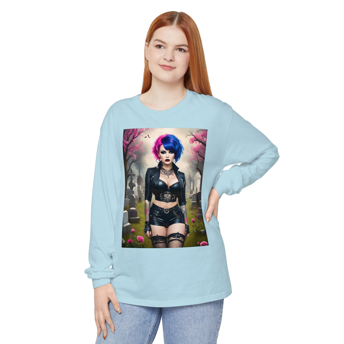 Goth Graveyard Girl Series - Design Thirteen - Unisex Garment-dyed Long Sleeve T-Shirt