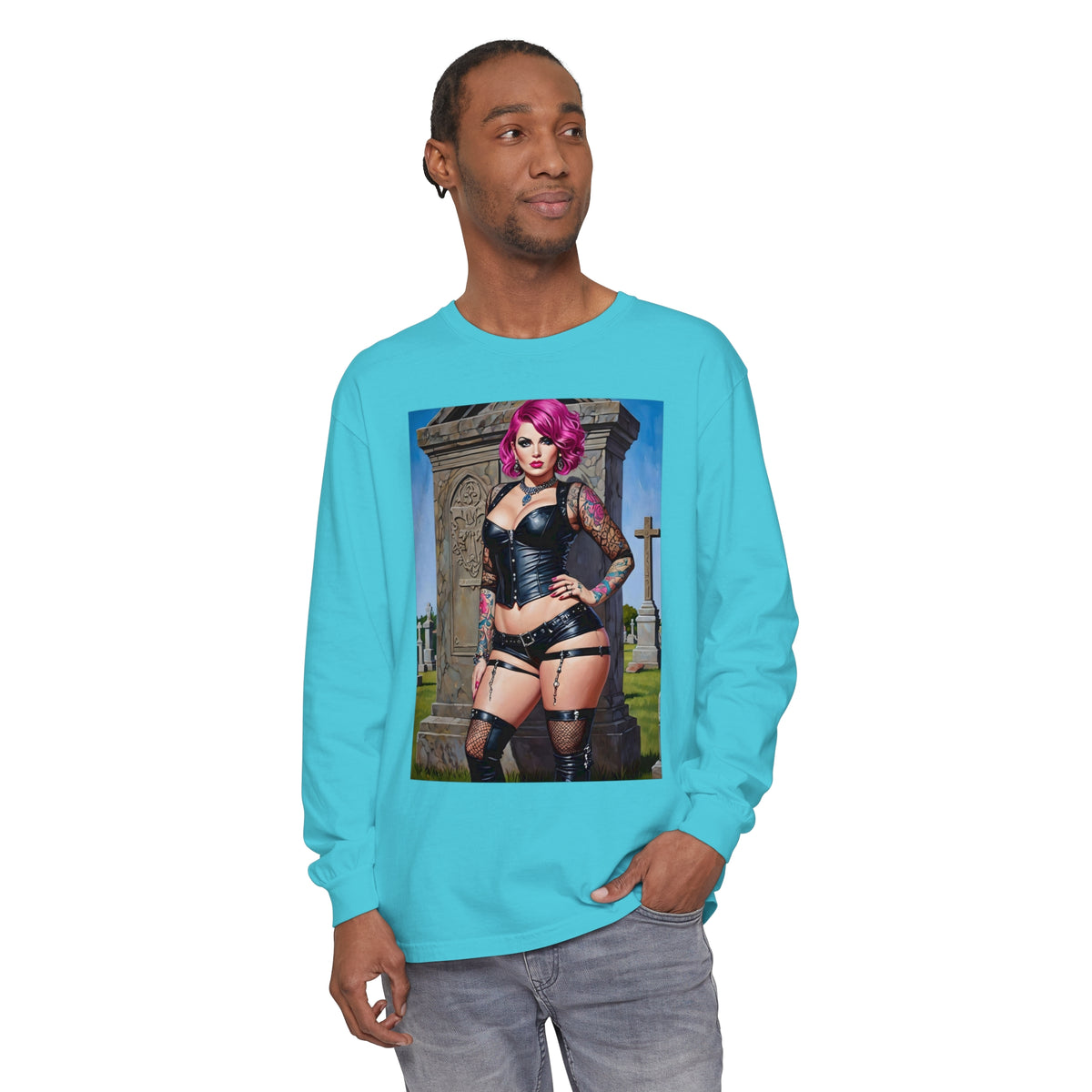 Goth Graveyard Girl Series - Design Two - Unisex Garment-dyed Long Sleeve T-Shirt