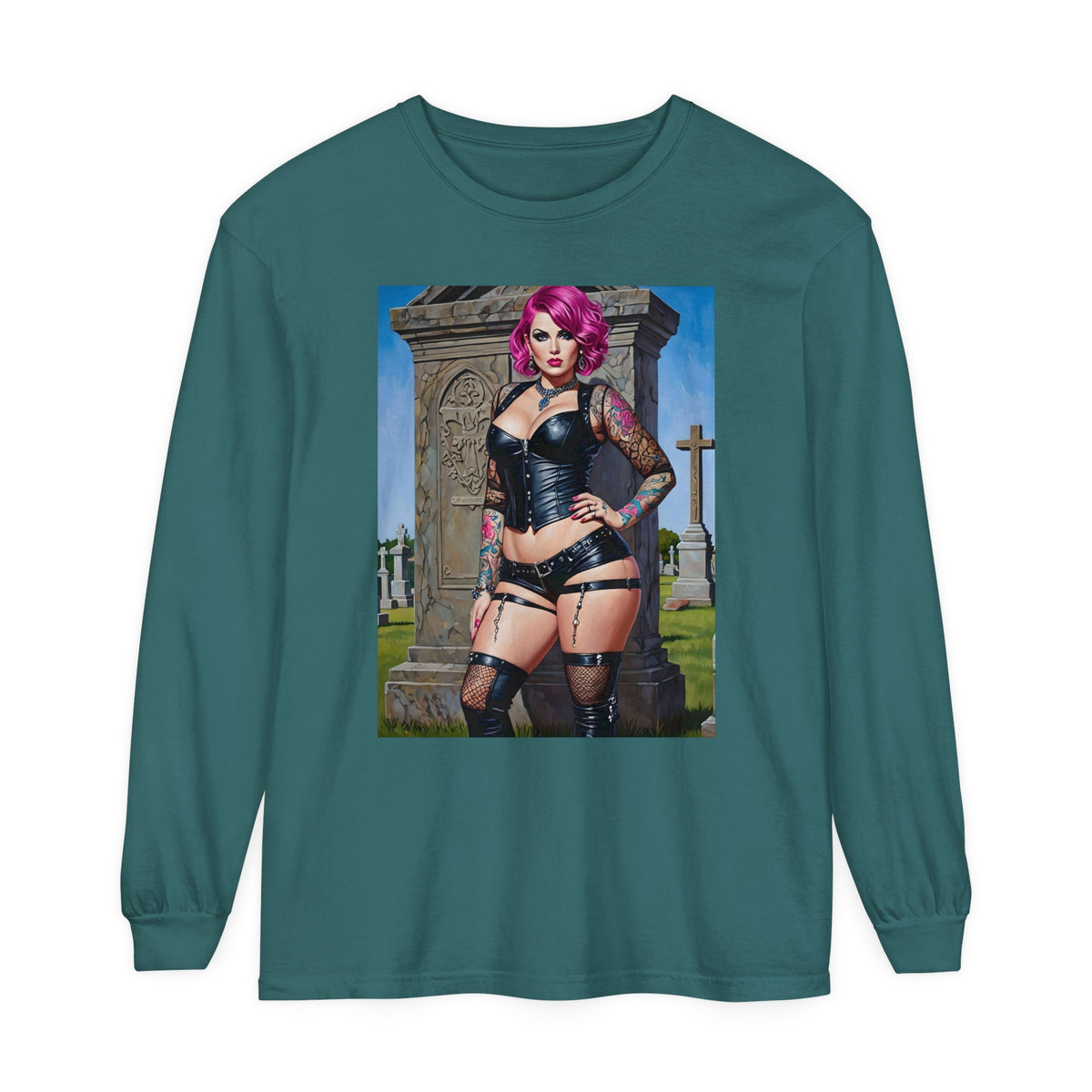 Goth Graveyard Girl Series - Design Two - Unisex Garment-dyed Long Sleeve T-Shirt