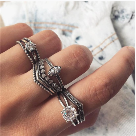 Boho Rhinestone Ring Set