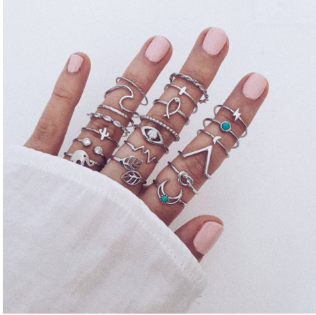 Boho Rhinestone Ring Set