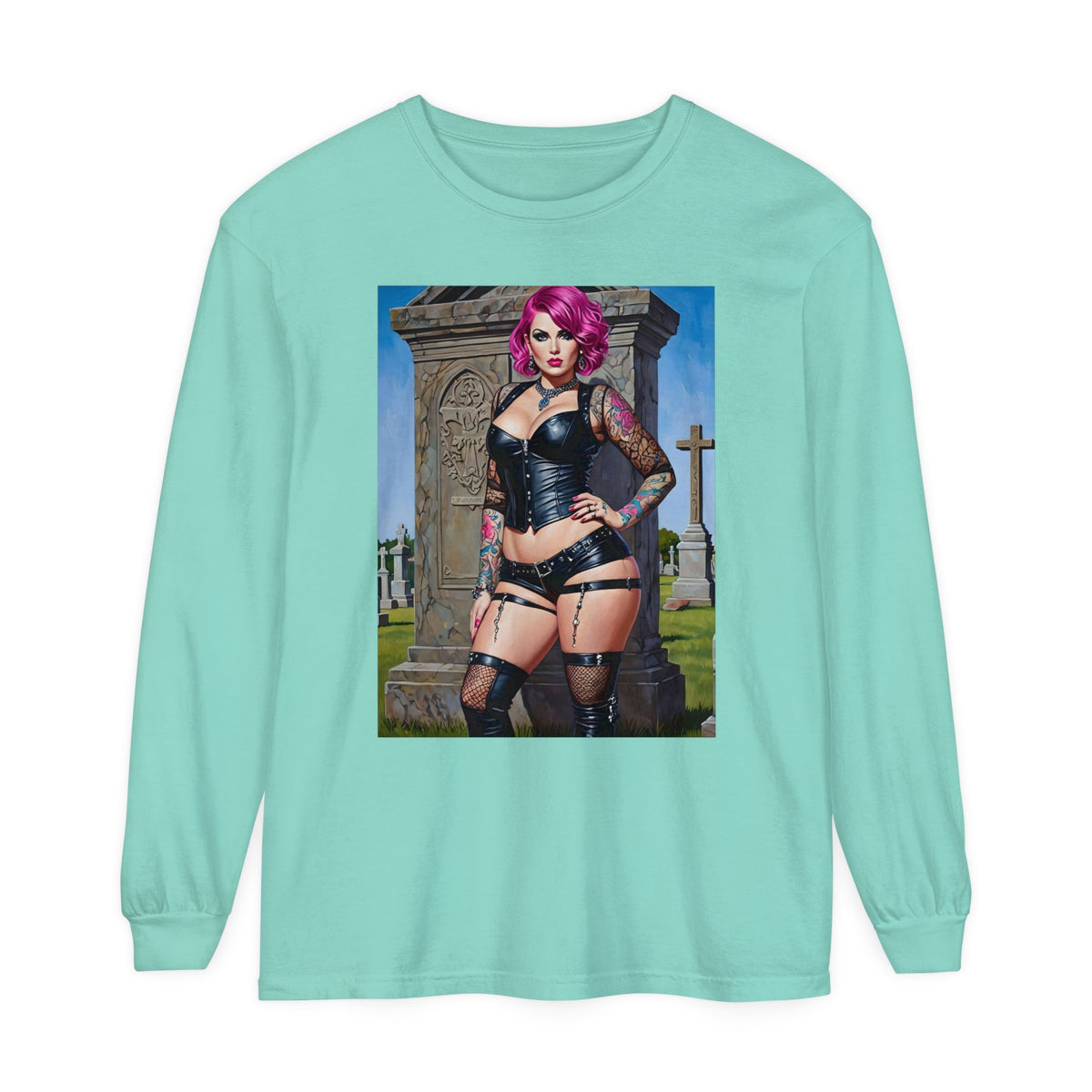 Goth Graveyard Girl Series - Design Two - Unisex Garment-dyed Long Sleeve T-Shirt