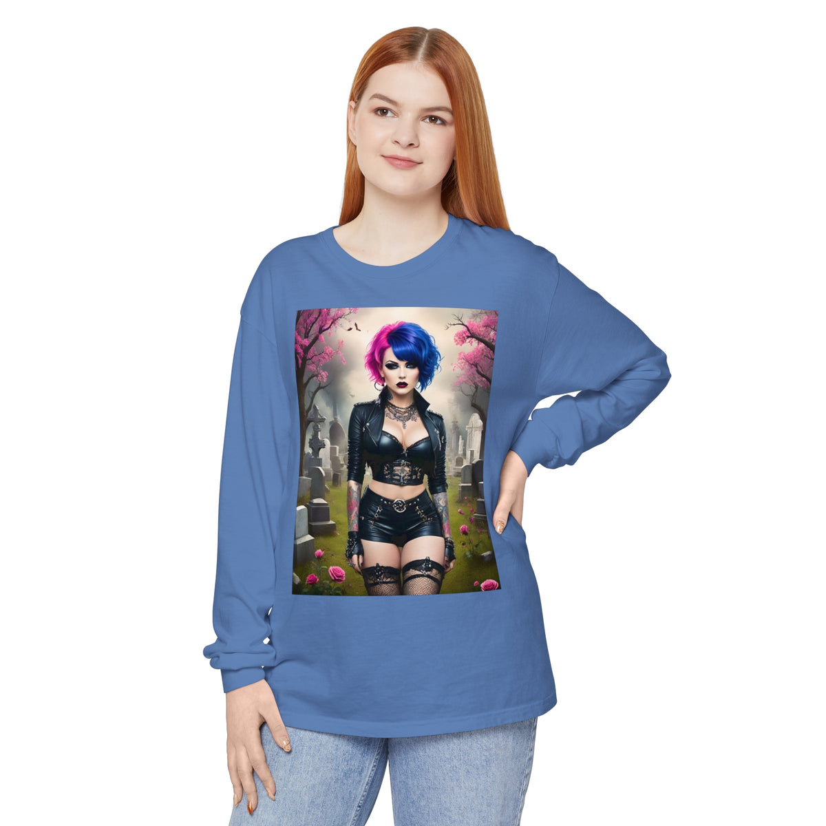 Goth Graveyard Girl Series - Design Thirteen - Unisex Garment-dyed Long Sleeve T-Shirt