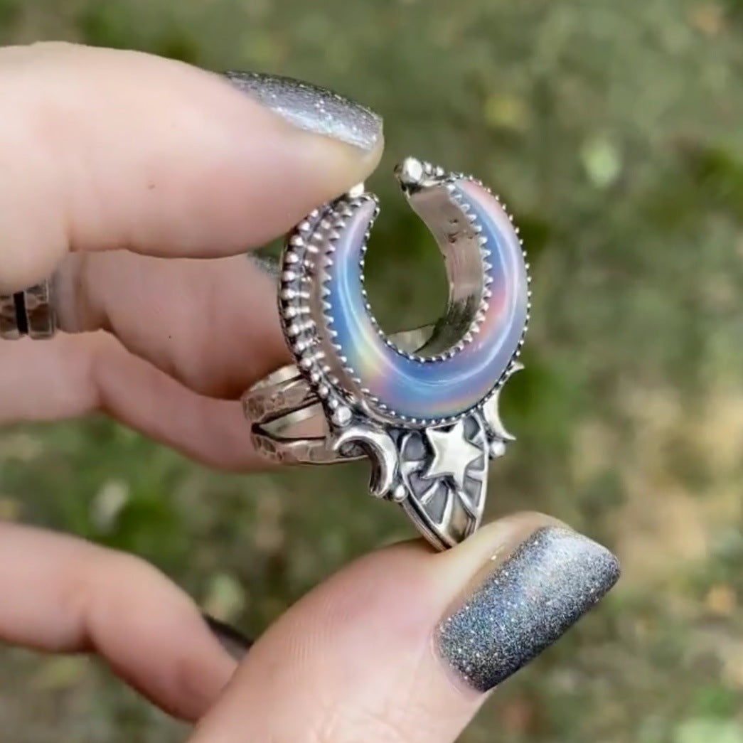 Epoxy Alloy Large Moon And Stars Crescent Moon Ring