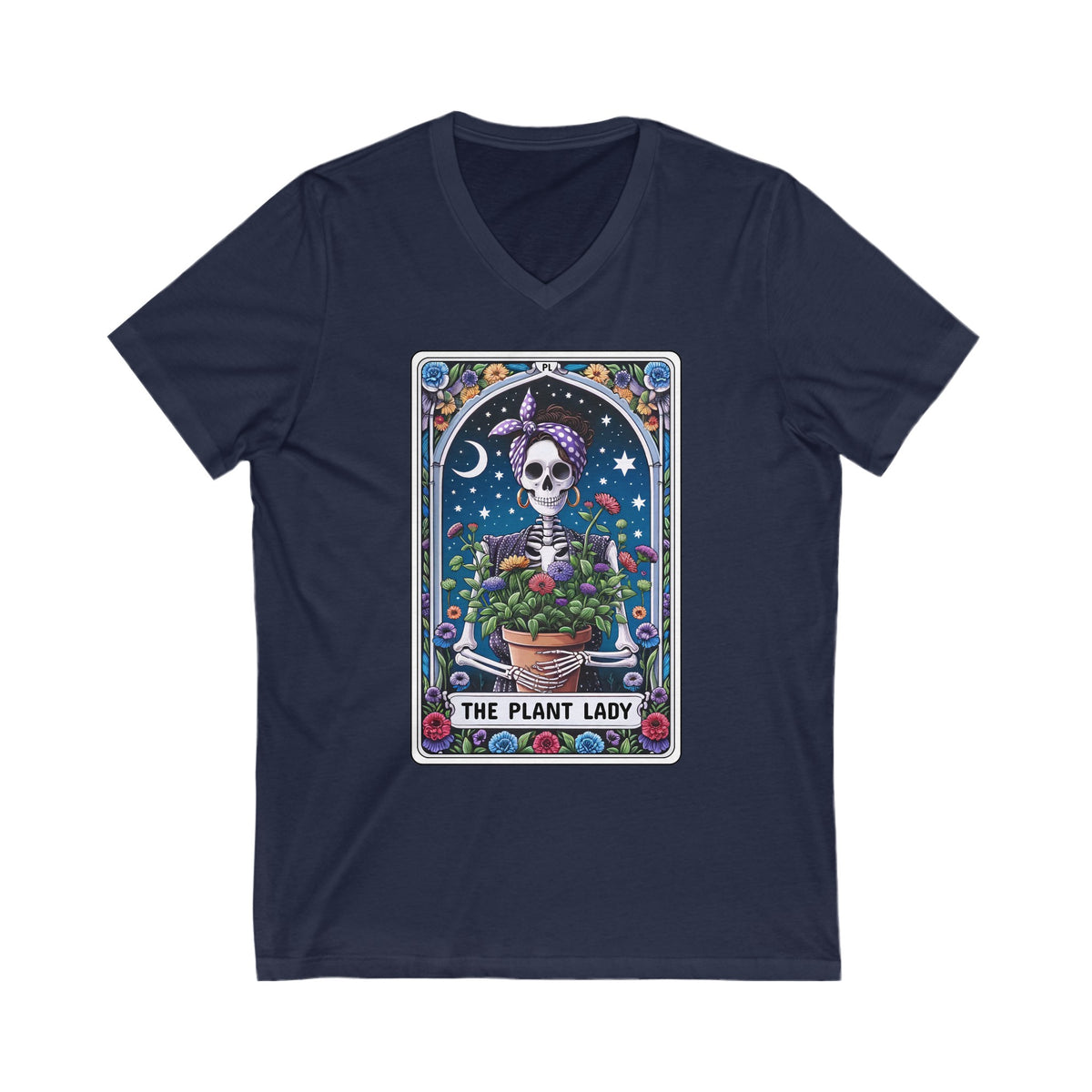 The Plant Lady Funny Skeleton Tarot Card Unisex Jersey Short Sleeve V-Neck Tee