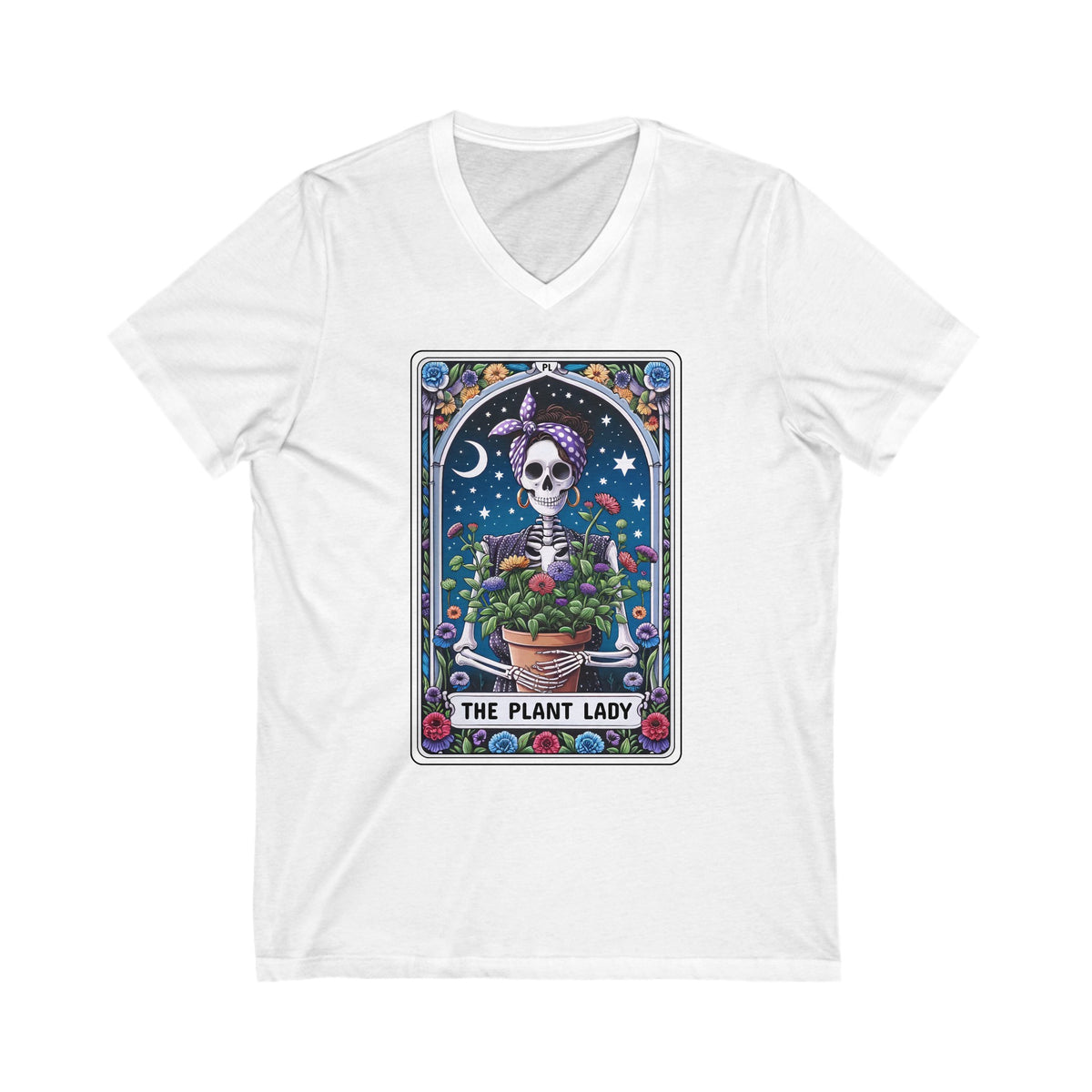 The Plant Lady Funny Skeleton Tarot Card Unisex Jersey Short Sleeve V-Neck Tee