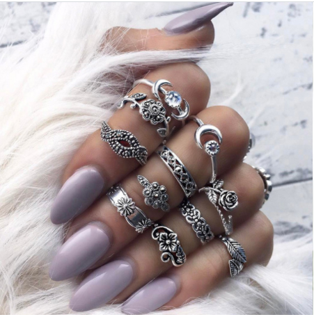 Boho Rhinestone Ring Set