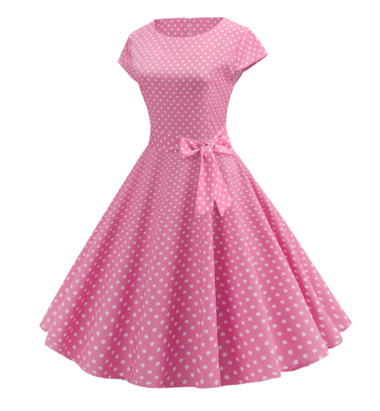 Retro Diner Style Pink Polka Dot Swing Dress