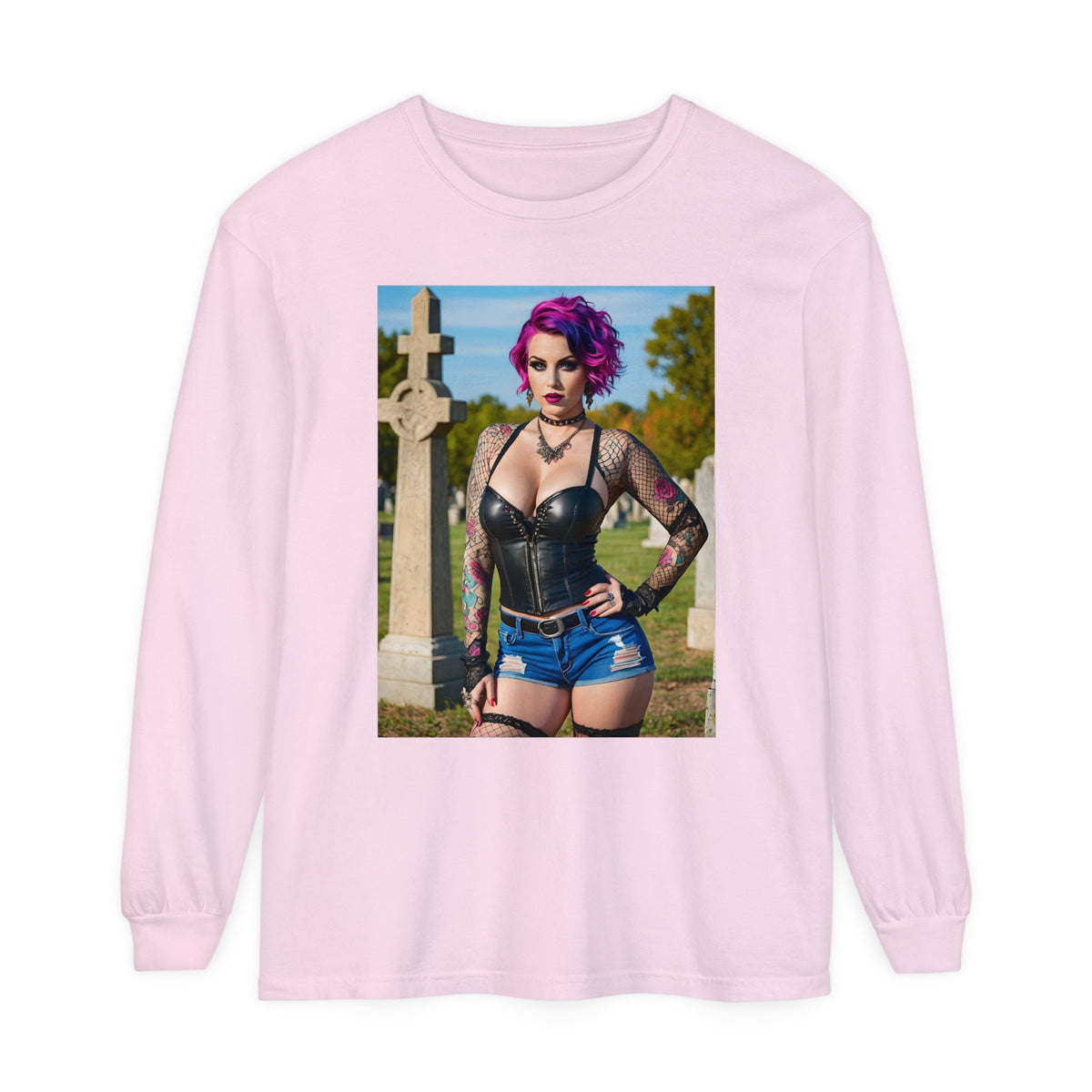 Goth Graveyard Girl - Design Fourteen- Unisex Garment-dyed Long Sleeve T-Shirt