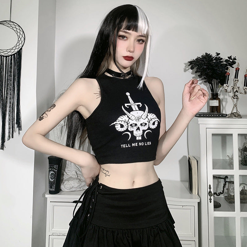 Punk Rock Goth Girl Graphic Printed Tank Tops and Tee Shirts Various Style Sexy Summer Festival Fashion Crop Tops