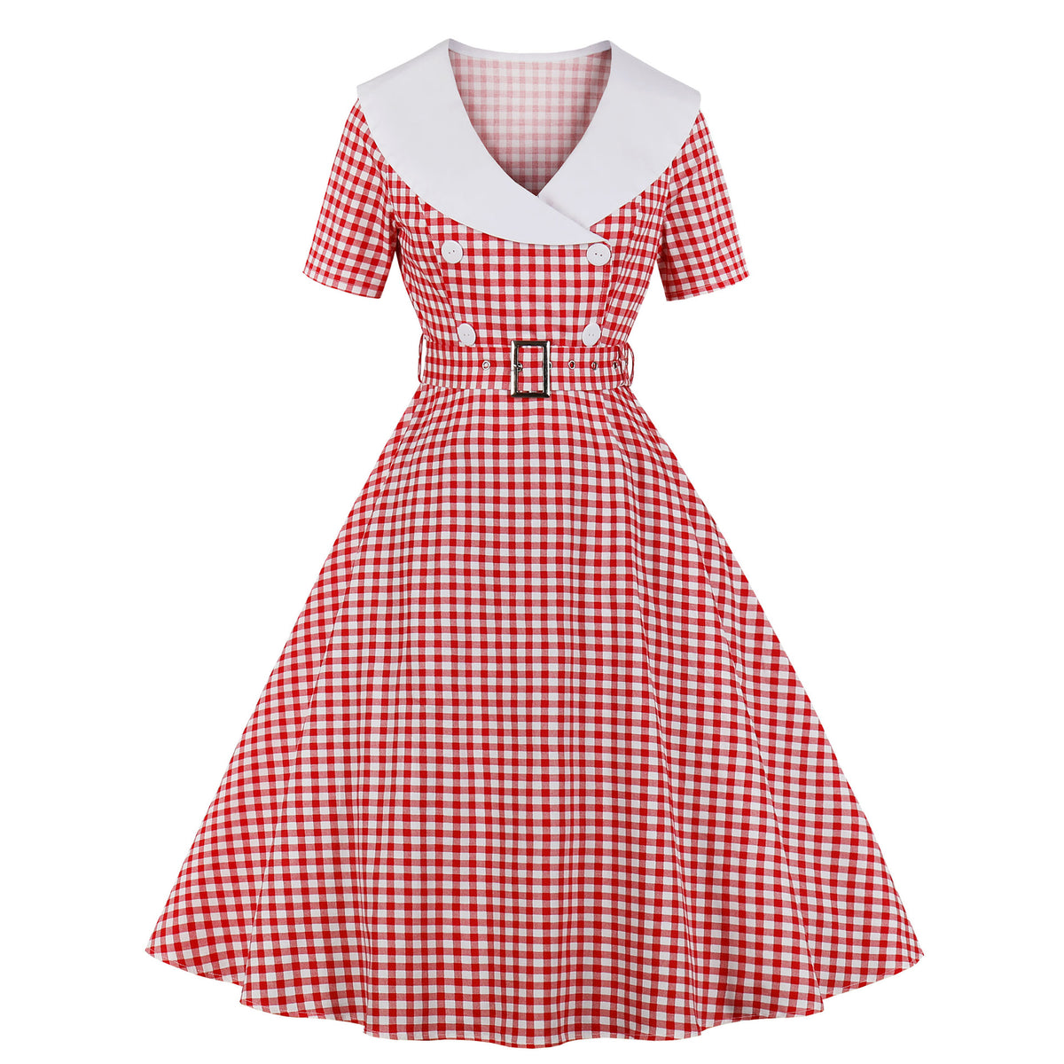 Beauty In a Bib Polka Dotted Bib Collar Retro Swing Dress